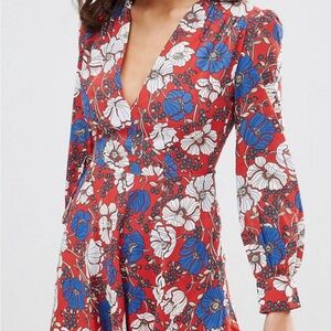 ASOS Petite Floral V-Neck Long Sleeve Dress